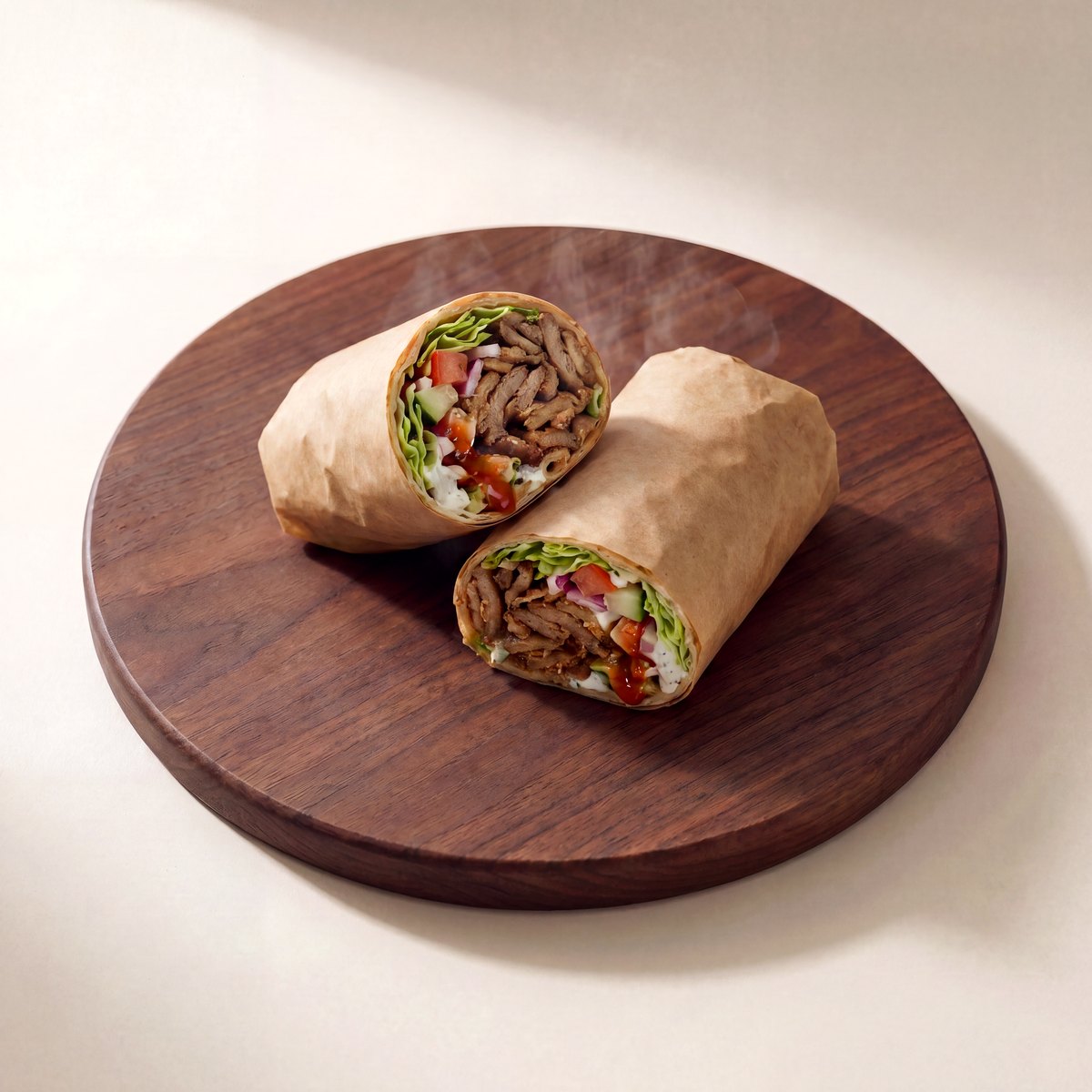 Zawiniety kebab durum na desce